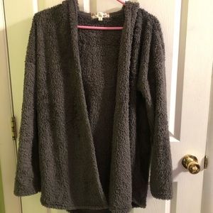 FUZZY HOODED CARDIGAN